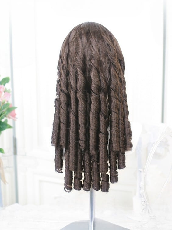 Roman Bangs 50-55CM Length With Wig Brown Curly Full