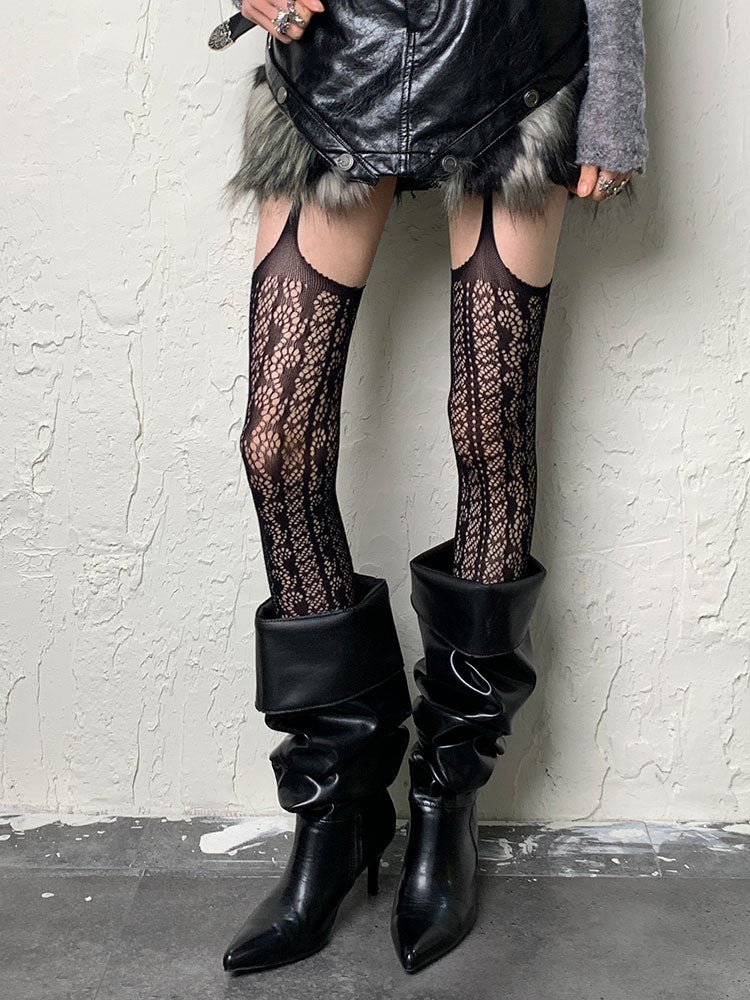 Dark Gothic Black Punk Suspender Tights