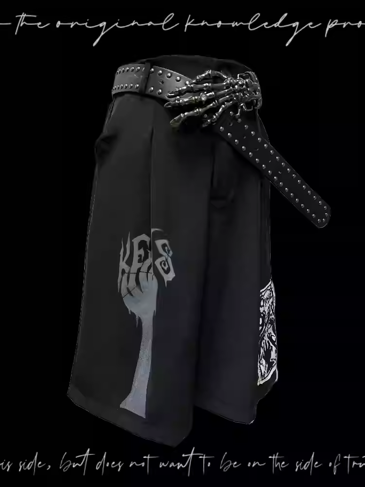 Punk Straight-Leg Shorts Applique Black