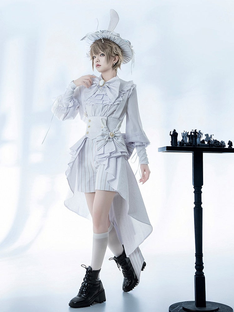 Theater Fashion Peplum Corset Hem Belt White Ouji Bunny Waist Cascading Pleated Flounce