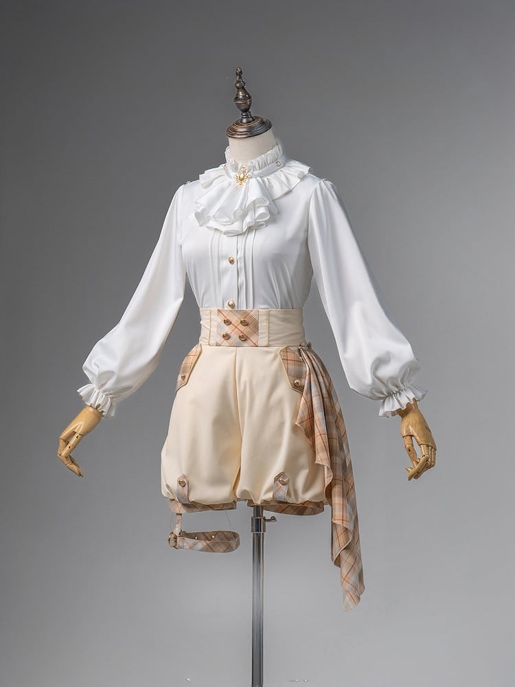 and - Outfit White Ouji Prince Cape Waist Lolita High Shorts Shirt + Gold