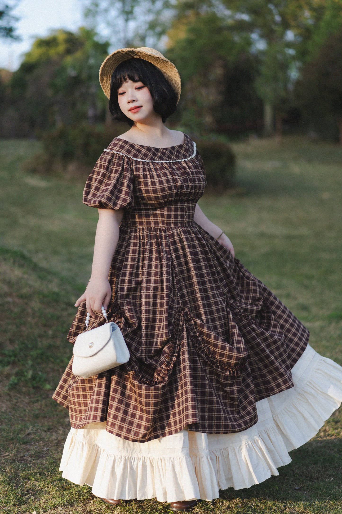Check Retro Word Lolita Petticoat Dress Forest +