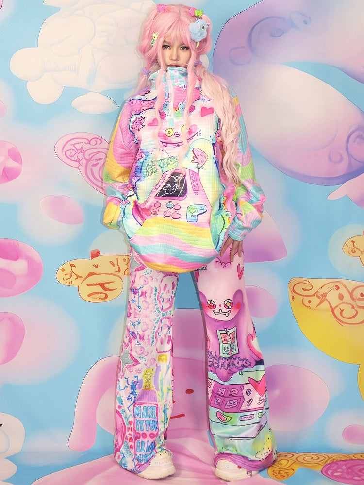 Print Sweatshirt Mode Cartoon Bunte Gyaru