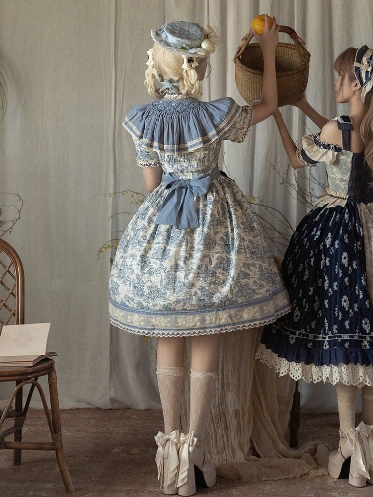 ブルーキャビンズ・イン・ザ・フォレスト フロントボタンプラケットスカート 半袖ロリータドレス