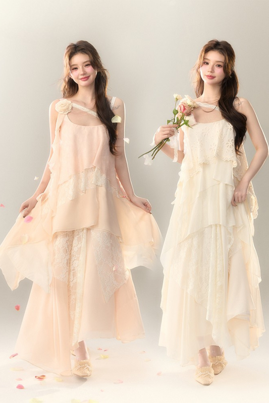 Roselle Unregelmäßiges Kleid Langer mehrlagiger schwerer Rock