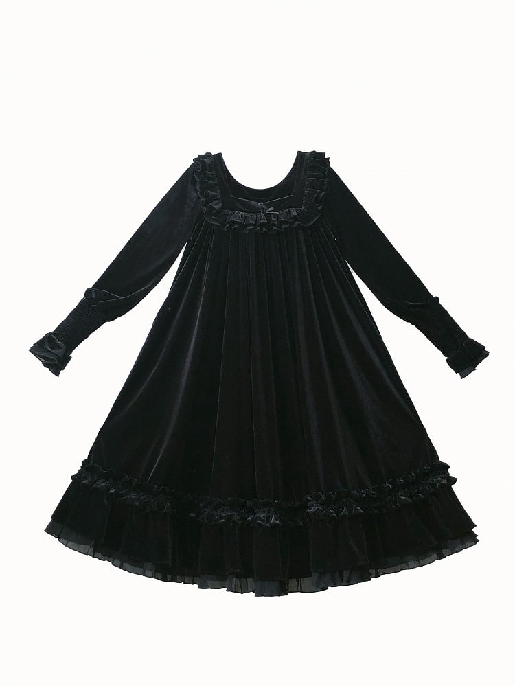 Quadratisches Kleid Samt Schwarz Eleganter Ausschnitt