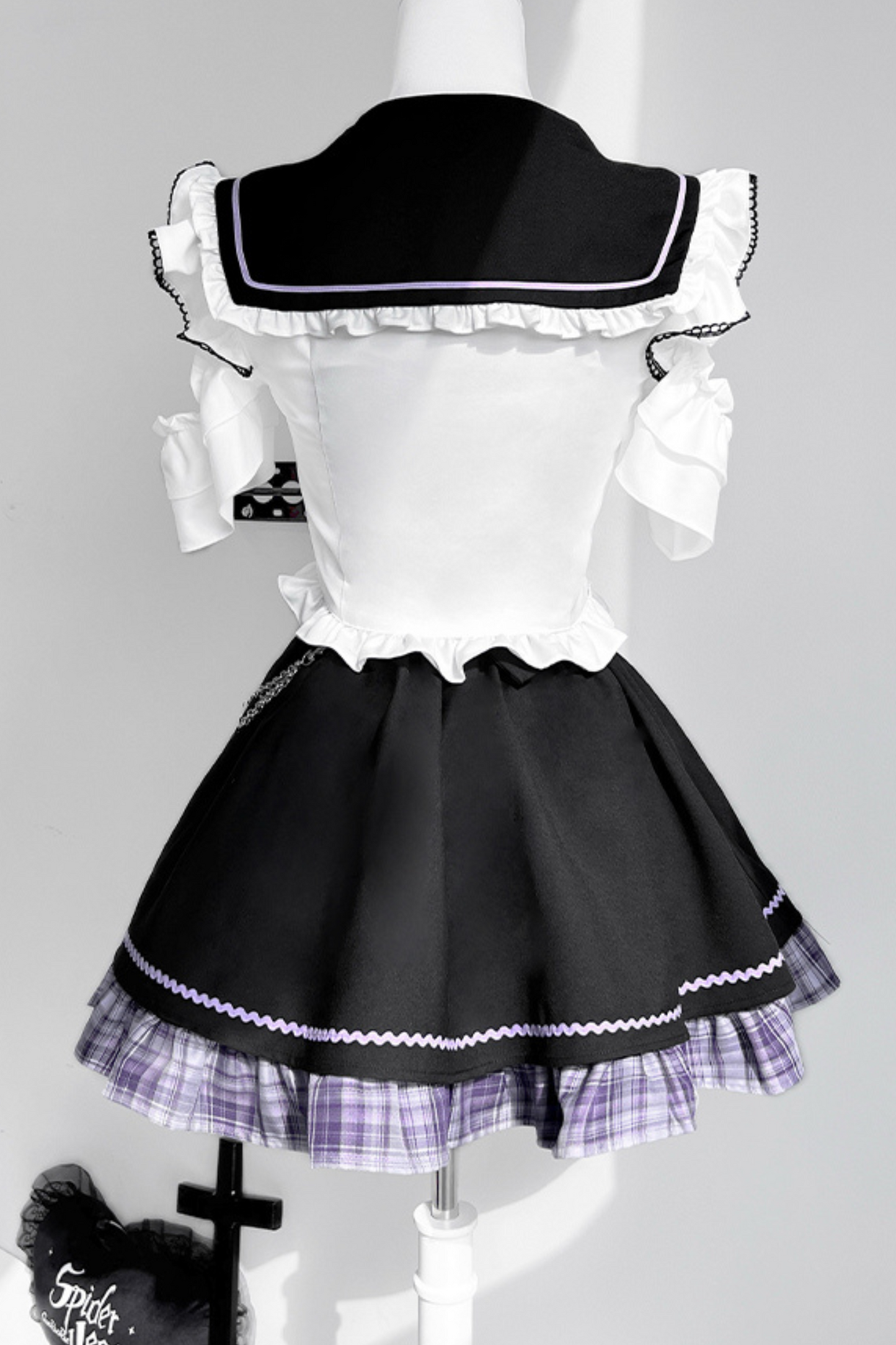 Set Sailor Flared Check Top + Skirt Mine