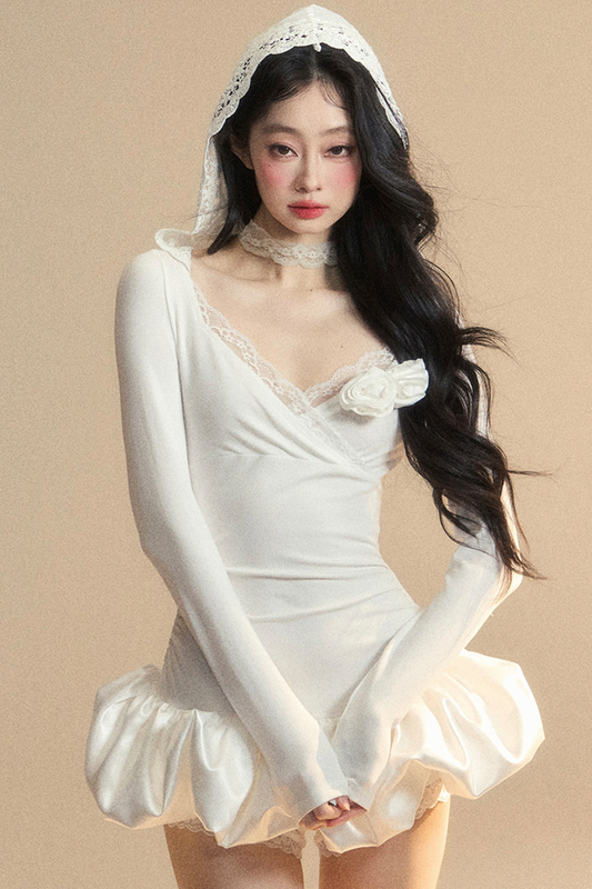 Balloon Short Lace Dress Hooded Ballet Core