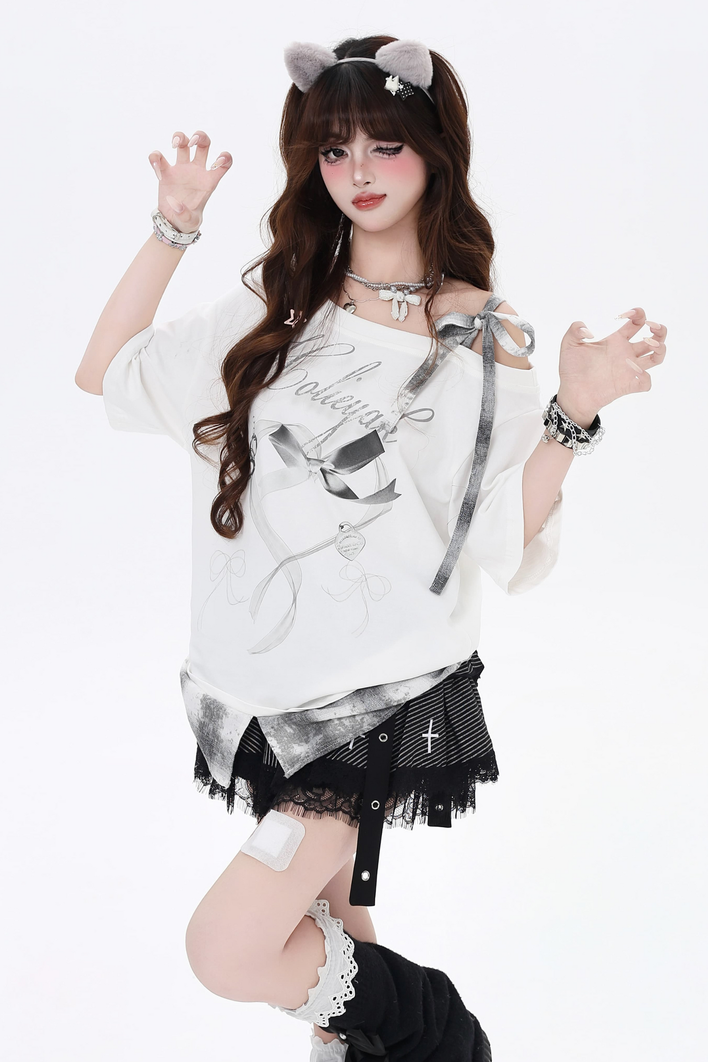 Plaid T-Shirt Chic Contrast Ribbon