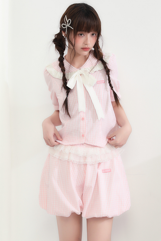 balloon pants lace + Peachy top striped Bubbles doll