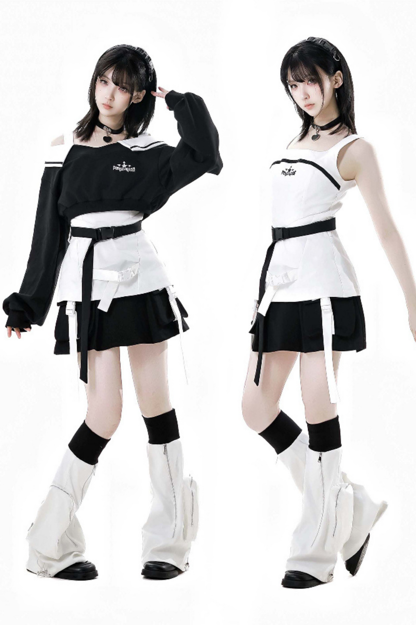 + camisole leg skirt Mode warmers cyber top