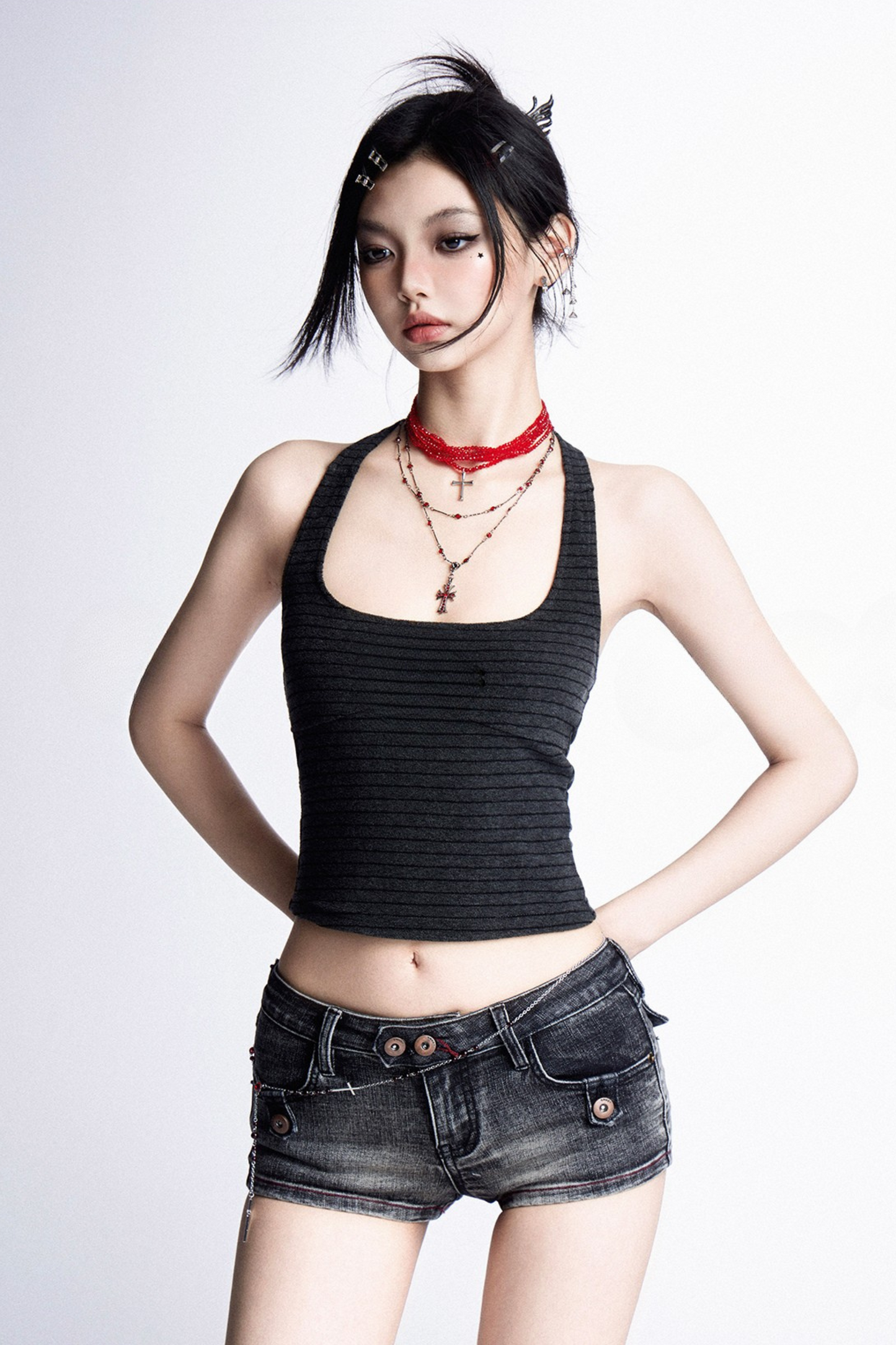 ribbon American striped stretch vest + top tube