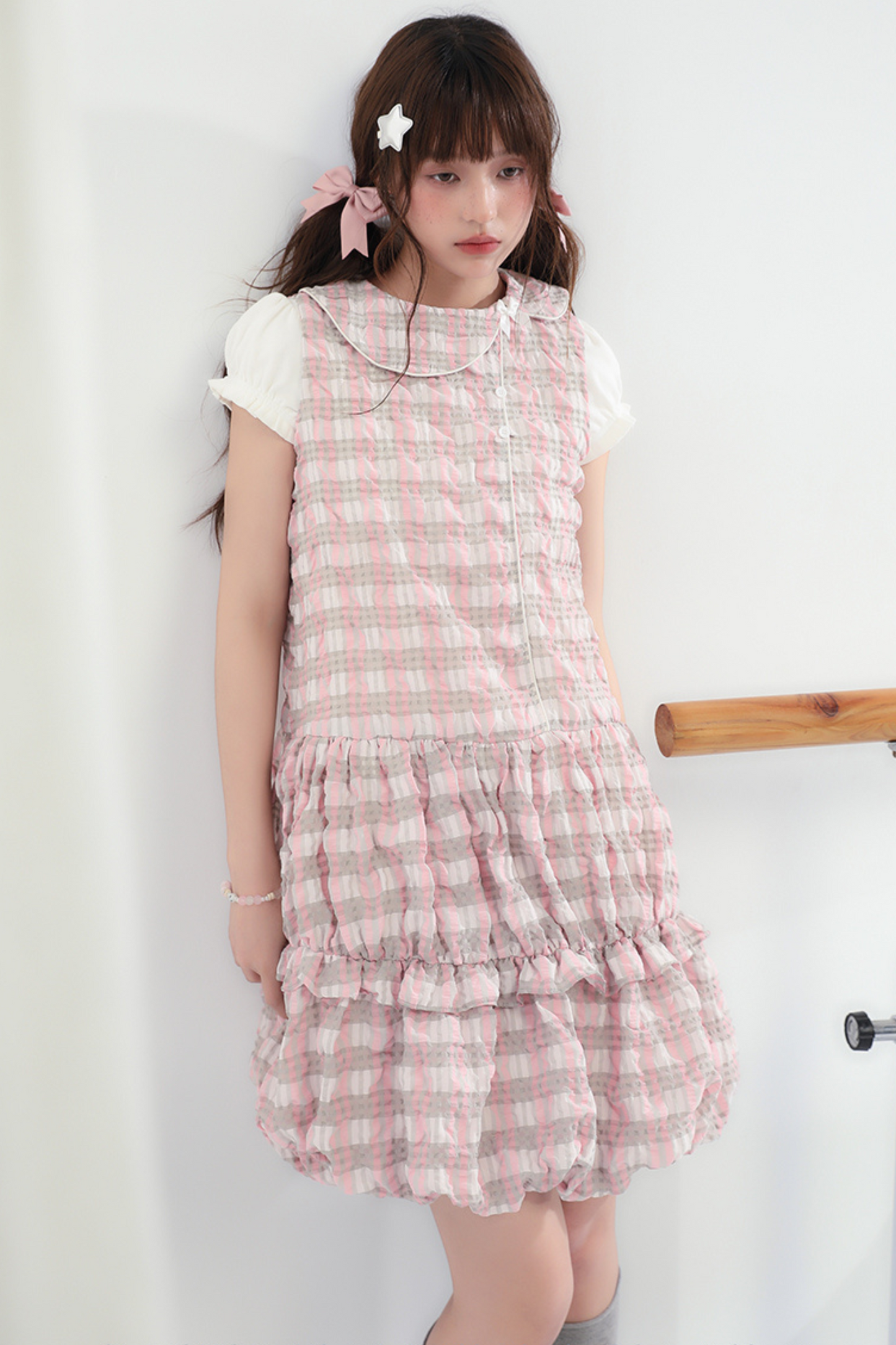Ruffle Girly Color Sleeve Block Sweet Dress
