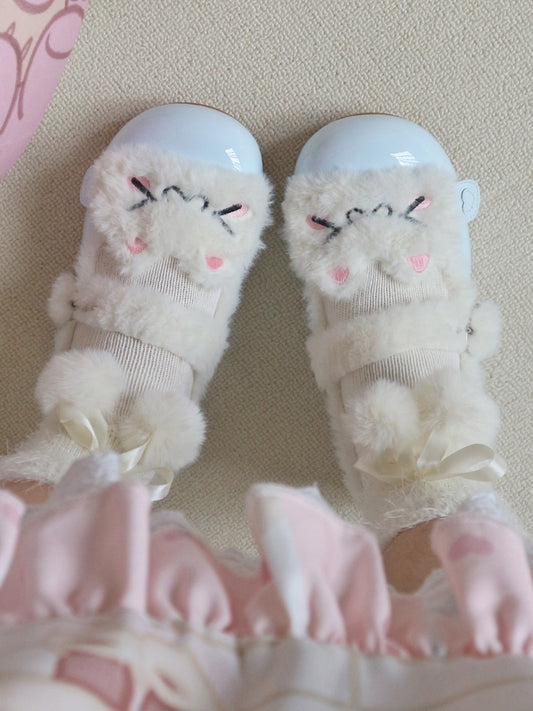 Blaue flache Sweet Kitty Fleece-gefütterte Babyschuhe mit Plüsch