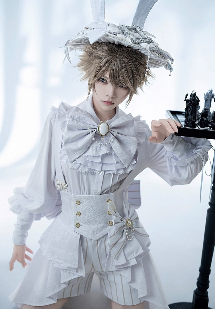 Theater Fashion Peplum Corset Hem Belt White Ouji Bunny Waist Cascading Pleated Flounce