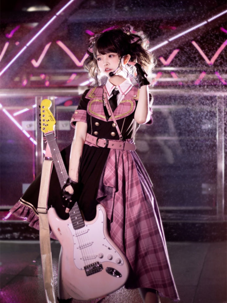 Idol Lolita Pink Plaid Train Buckle Belt