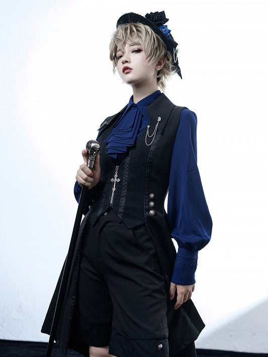 Blaues Hammelkeulenhemd Jabot Lolita Ärmel Ouji Klein