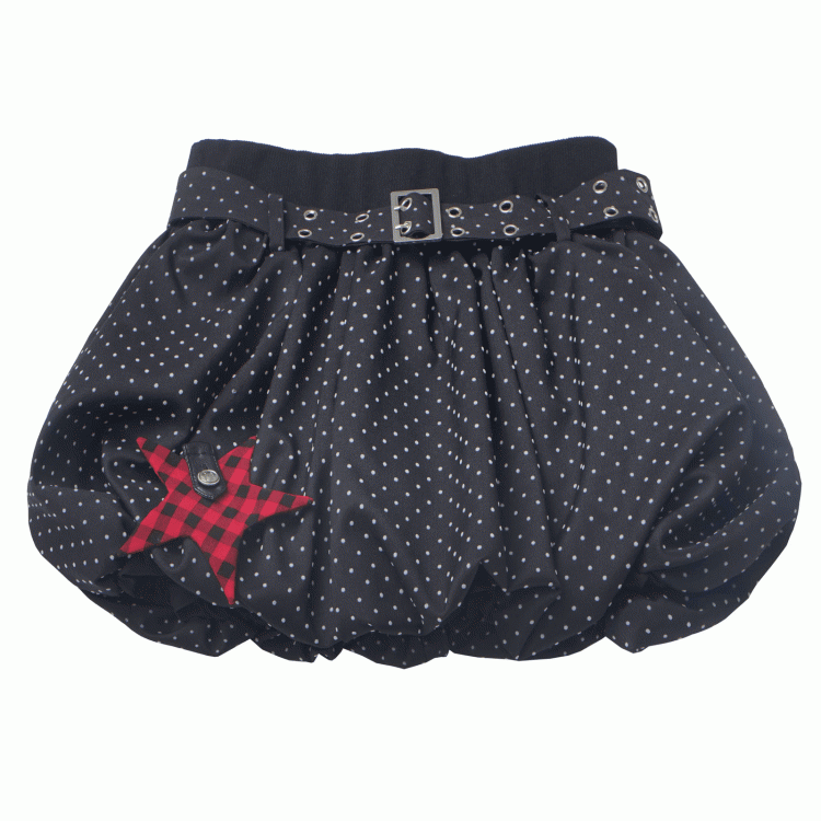 Belt Black Polka Buckle Star Dot Mini Bubble Skirt Plaid Applique with Red