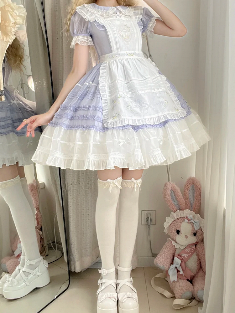 Sleeves Dress Lolita Peter Pan Short White Purple and Collar