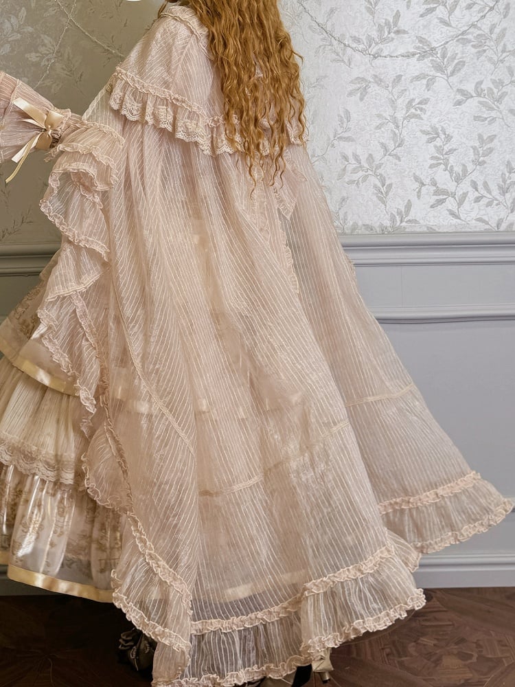 Trimming Bow Self-tie Neckline Cascading Cloak Ruffle Champagne Big