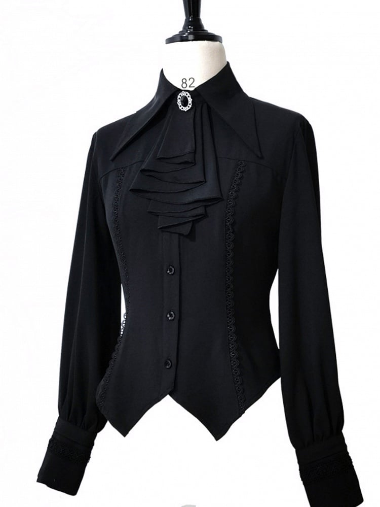 Lolita Shirt Jabot Sleeves Leg-of-mutton Black Ouji