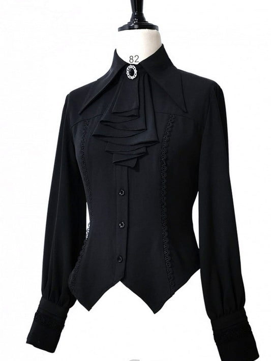 Lolita-Hemd mit Jabot-Ärmeln und Hammelkeule, schwarz, Ouji