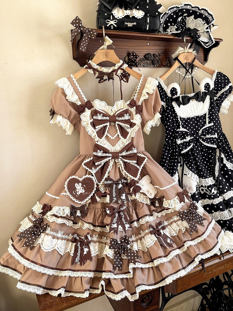 One Bow Ruffle Lolita Sweet Bunny Theme Dress Brown Accents Piece Princess