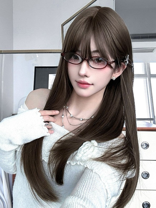 Wig Bangs With Length Brown Straight Air 60CM