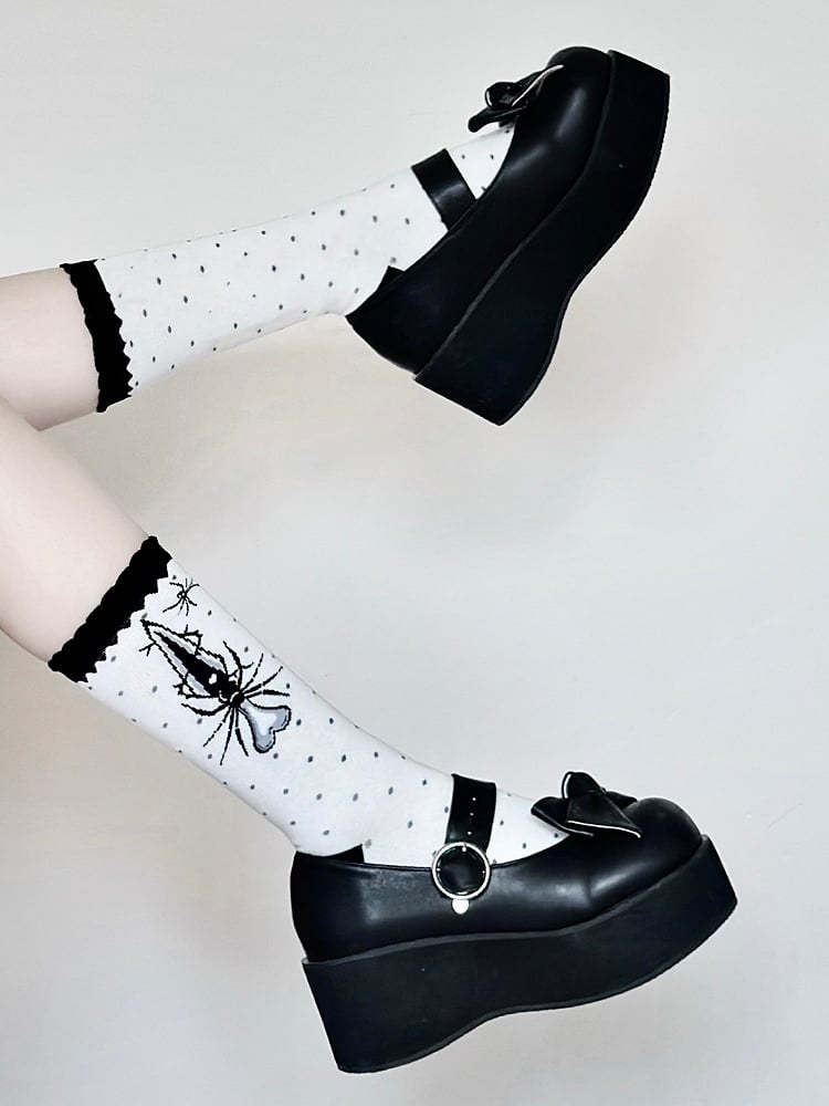 Polka-dot Sword Calf Black Pattern Spider Lolita Socks