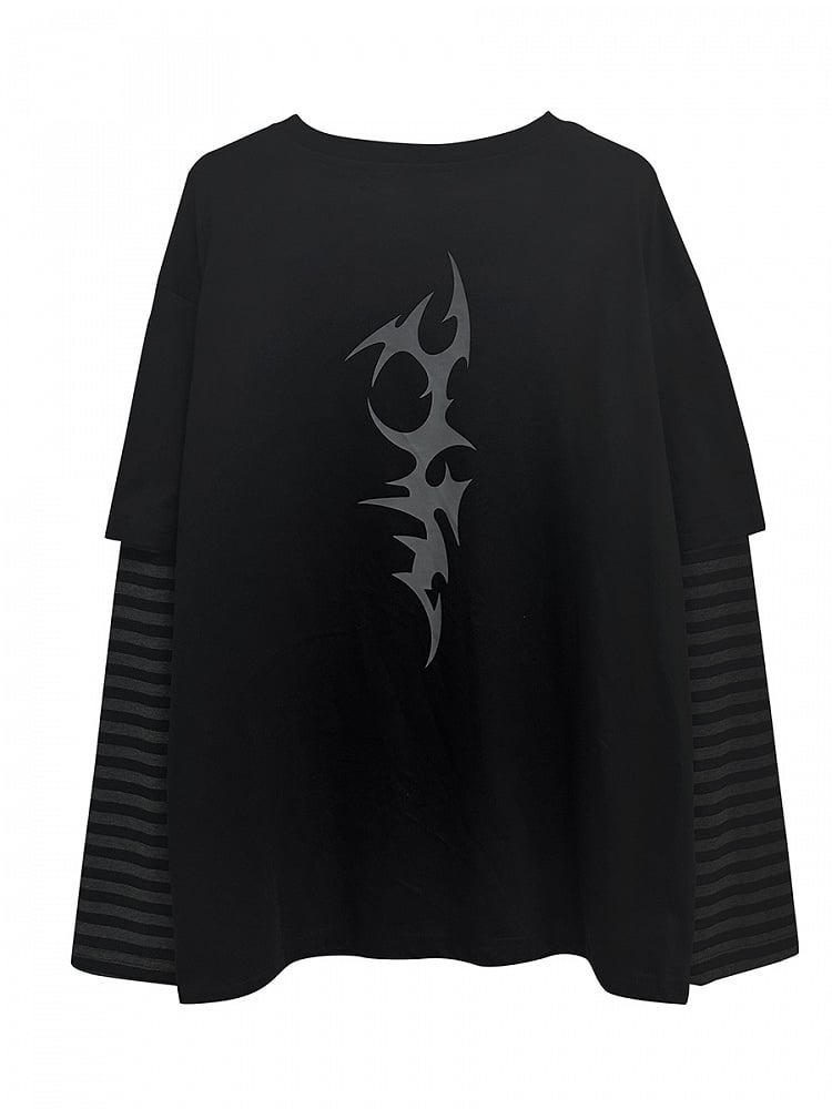 ブラックフェイクツーピースグラフィックTシャツ