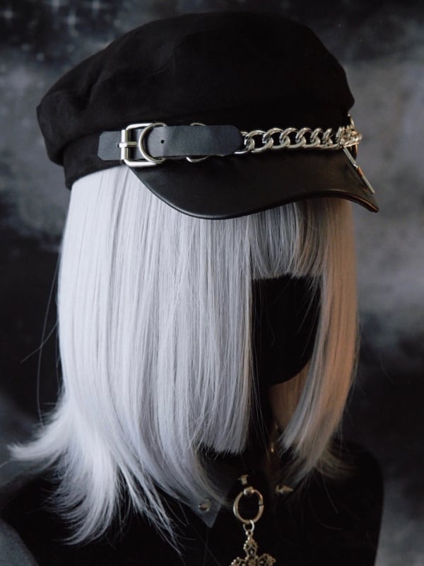 Hut-Stern-Herz-Charme mit schwarzer Design-Schnalle, Gothic-Barettkette