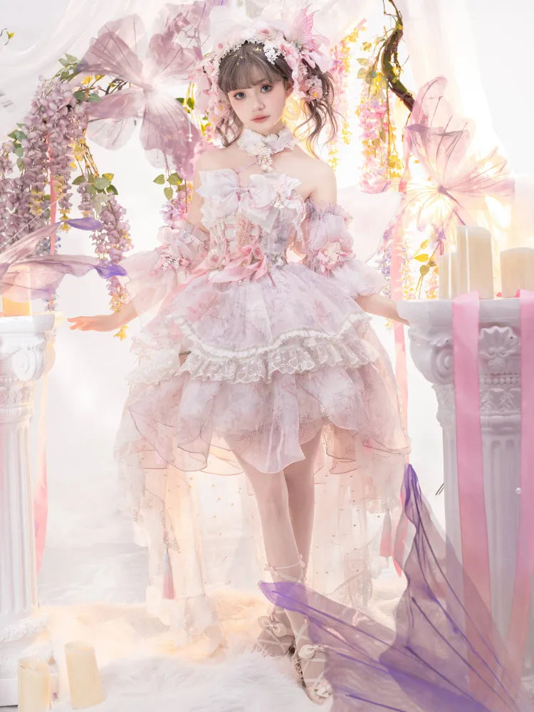 Pink Princess Fairy Floral Design Set Full Butterfly and JSK Dress Lolita Flower