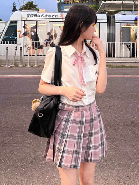 Rock Rosa Uniform Muster Plaid 45CM Plissee JK