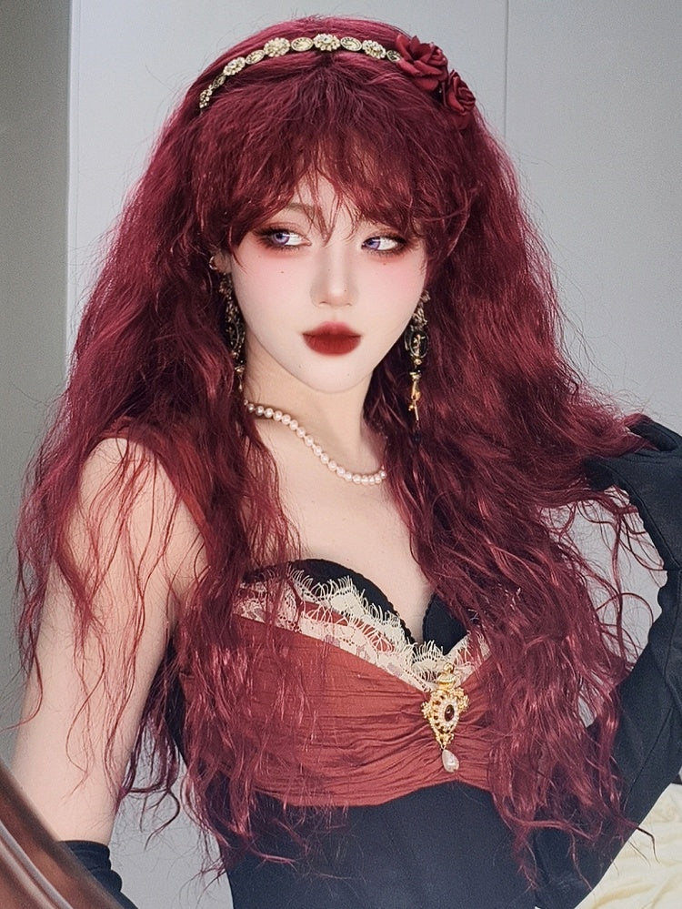 70CM Length Wavy With Bangs Wig Pink/Red