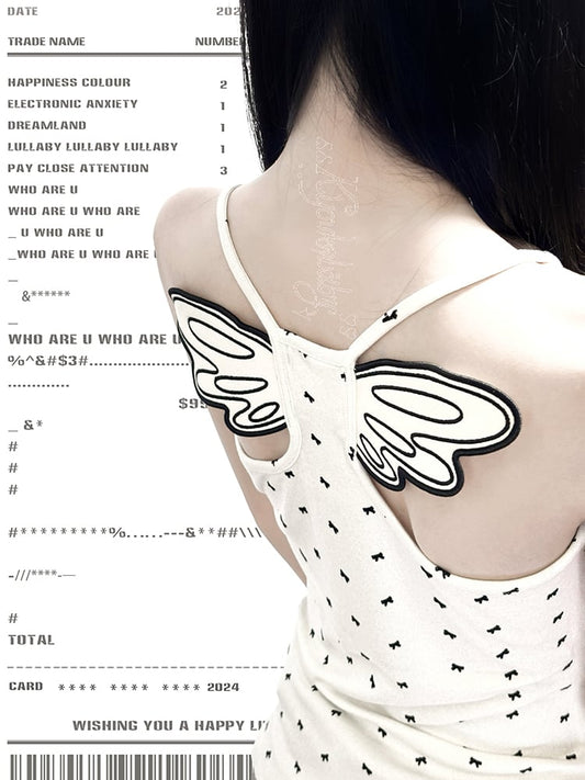 Beige Allover Design Back Cami Top Bowknot Print Wing