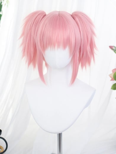 With Wigs Ponytails Two Straight Pink Short