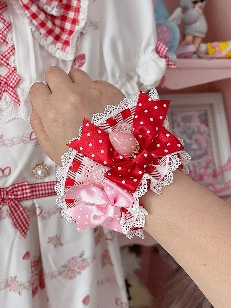 Pattern 3 Trim Details Color Charm Plaid Wrist Strawberry Bowknot Polka-dot Options Lace Cuffs
