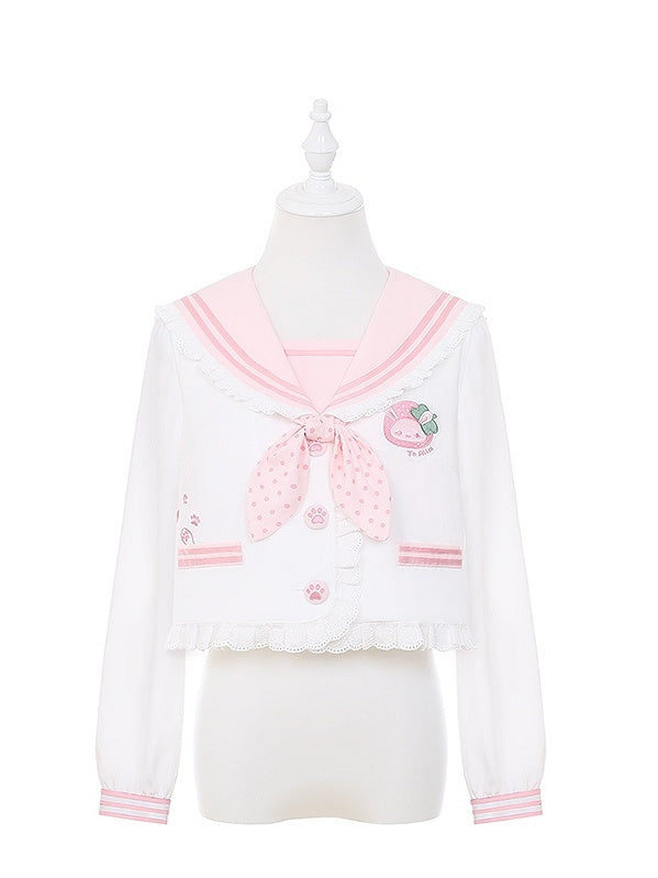Pink/Wine Ruffled Sailor Collar Bunny Ears Design Back Red JK Uniform Top Light