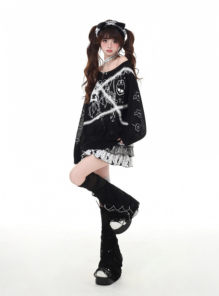 Asymmetrical Neckline Lace Black/White Sun Protection Glamorous Applique Graphic Top