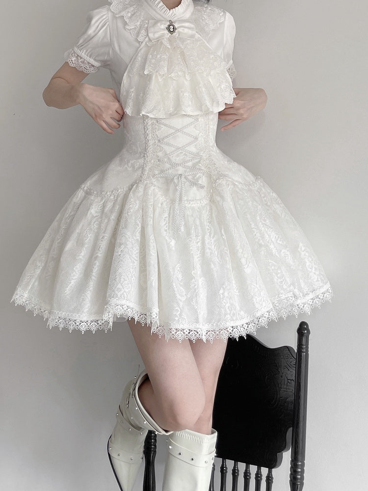 Waist High Short Version Lolita Gothic Skirt White Under Super Bust