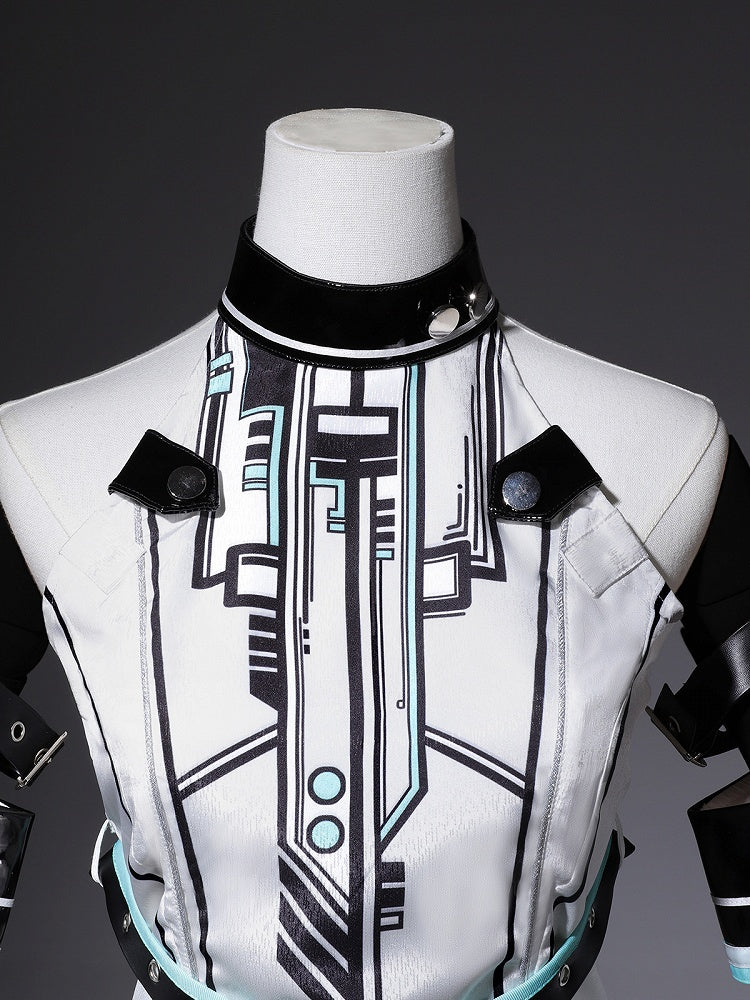Bunny Sleeves KC Dress Techwear Halter Neck Urban Cyberpunk White + Ears