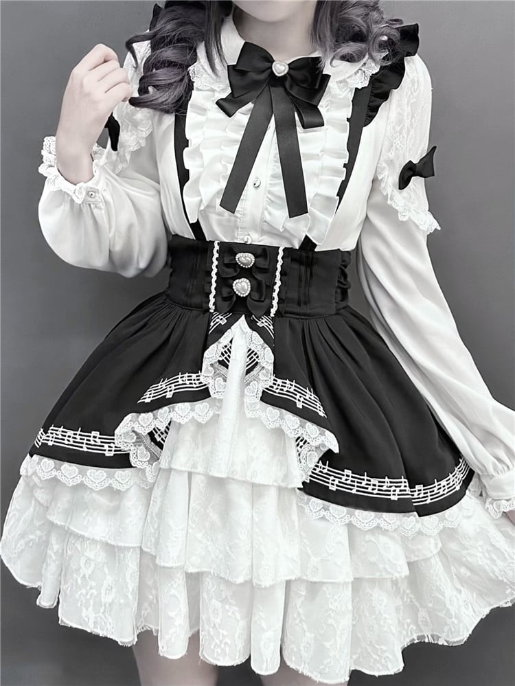 Chemise blanche à col Peter Pan et bordure en dentelle style Landmine de Jirai Kei