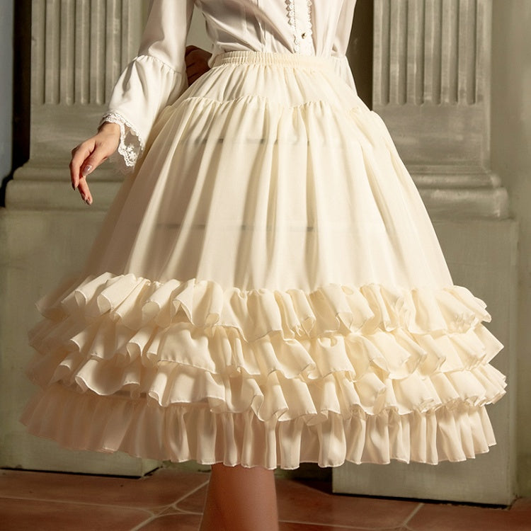 Hemline Birdcage Petticoat Tiered 75cm White/Beige Chiffon Fish-bone