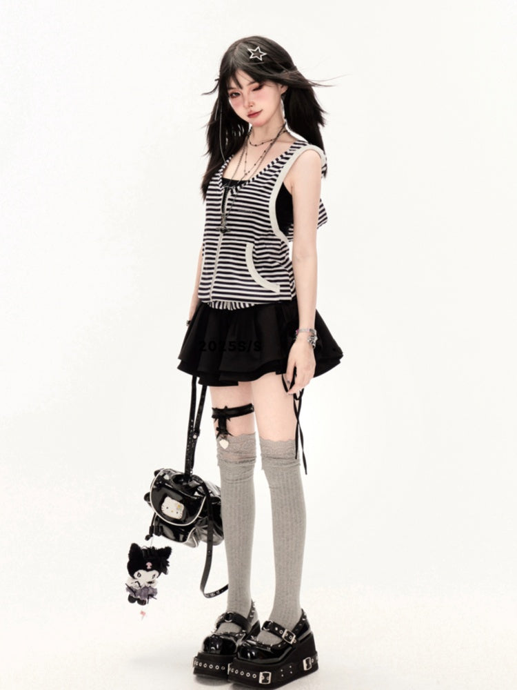 Waist Mini Tiered Skirt Black Low