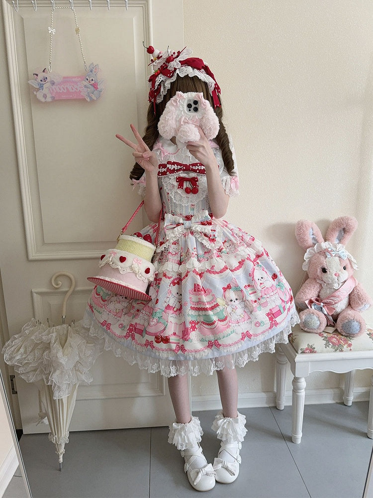 Puppy Sweet Jumper Cute Skirt Bunny Print and Dress Lolita Blue