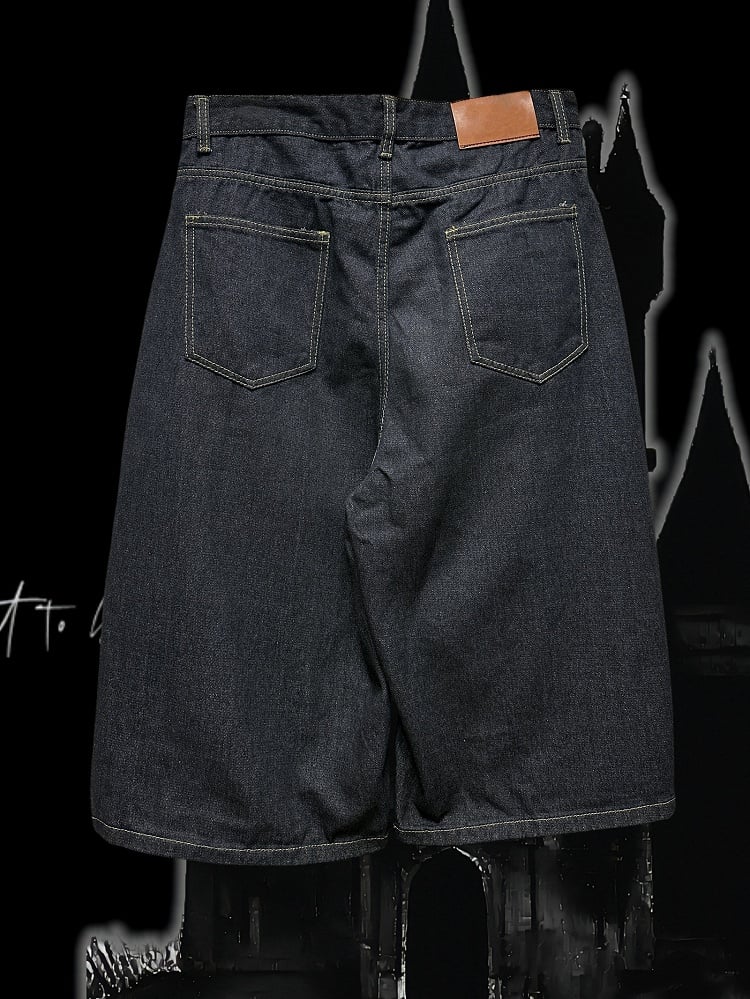 Shorts mit Kreuzapplikation, dunkelblau, Distressed-Löcher, weites Bein, Cargo, Y2K