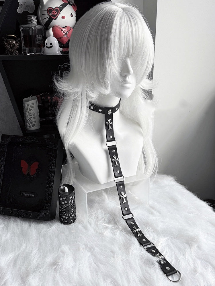 Kette Choker Punk Schwarz/Rot PU Kreuz Verziert Stud und