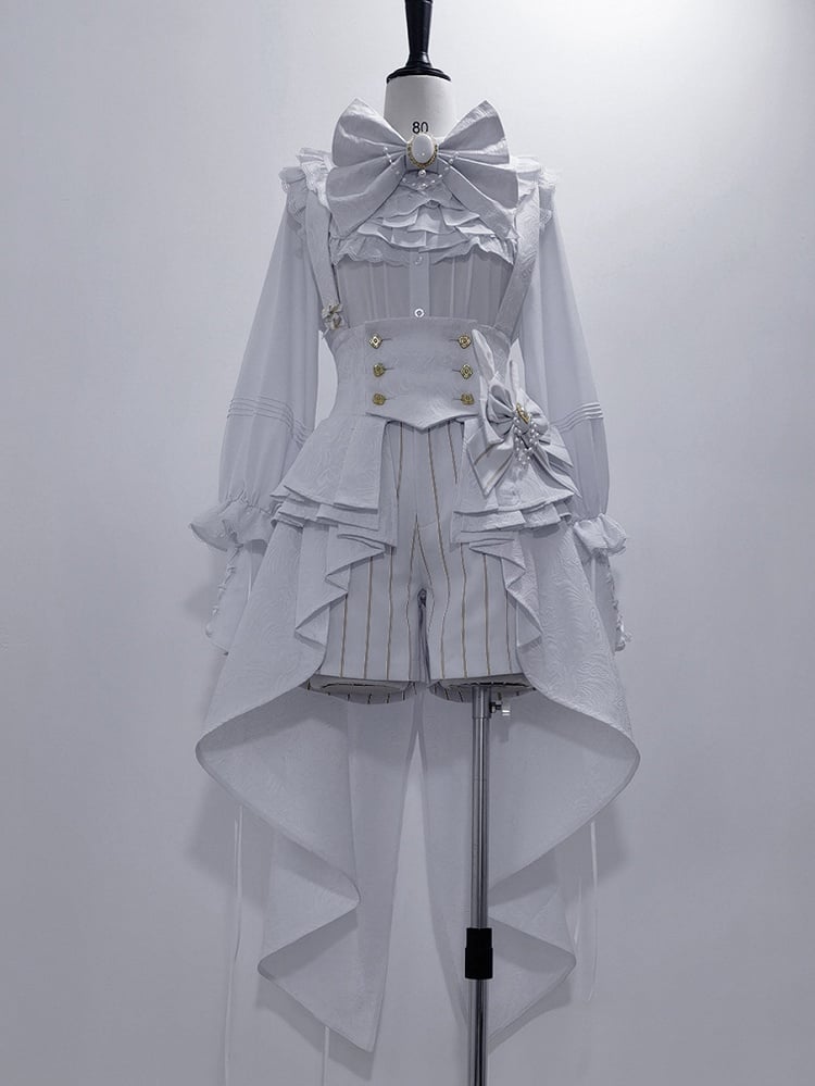 Theater Fashion Peplum Corset Hem Belt White Ouji Bunny Waist Cascading Pleated Flounce