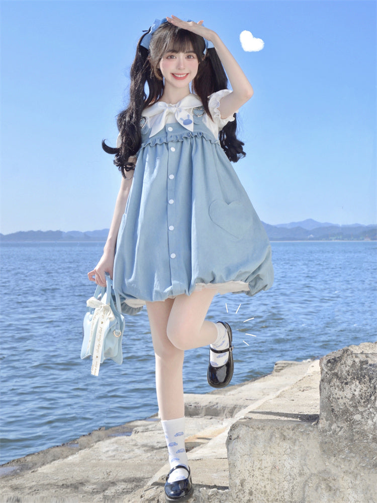 White Puff Sleeves Bunny Ear Design Blouse