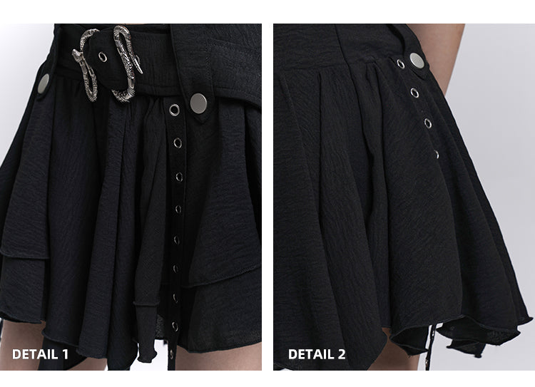 Asymmetrical Hem Tiered Skirt with Black Serpentine Belt